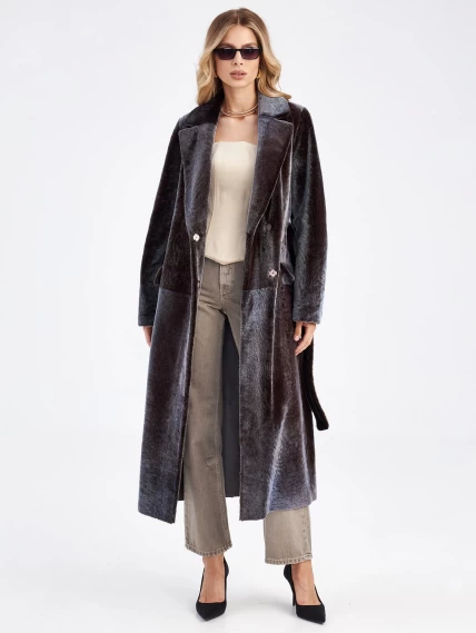 Длинная двусторонняя женская дубленка из астрагана с поясом премиум класса 2048, баклажановая, размер 50, артикул 63270-5