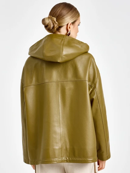 Женская кожаная куртка с капюшоном премиум класса 3102, зеленая, размер 44, артикул 92160-5