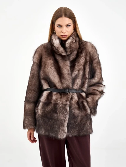 Короткая женская дубленка из тосканы 2072, cерая, размер 42, артикул 64960-6