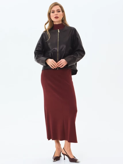 Кожаная куртка бомбер премиум класса для женщин 3094, черная, размер 46, артикул 24350-1