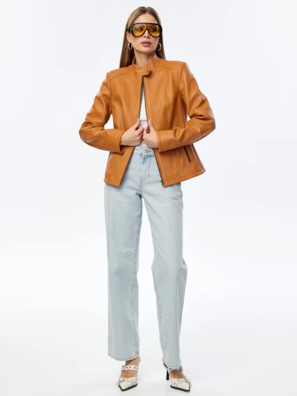 Кожаная женская куртка премиум класса 3044, песочная, размер 48, артикул 24280-1