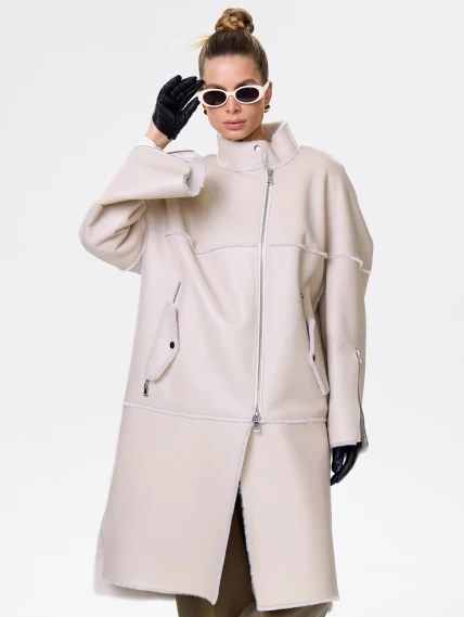 Молодежная женская дубленка на молнии премиум класса 2029, бежевая, размер 54, артикул 63010-0