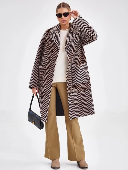 Двусторонняя женская дубленка премиум класса 2019, бежевая, размер 50, артикул 61210-3