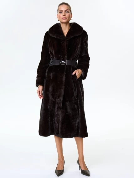 Длинное женское пальто из меха норки Белла(в), черное, размер 52, артикул 64520-0