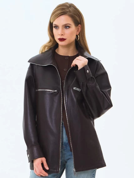 Кожаная куртка премиум класса для женщин 3084, коричневая, размер 48, артикул 24360-4