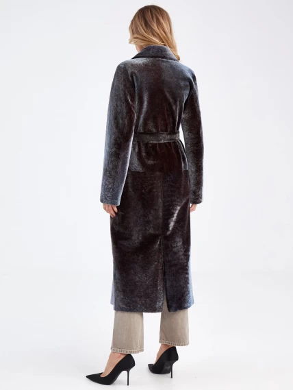 Длинная двусторонняя женская дубленка из астрагана с поясом премиум класса 2048, баклажановая, размер 50, артикул 63270-6