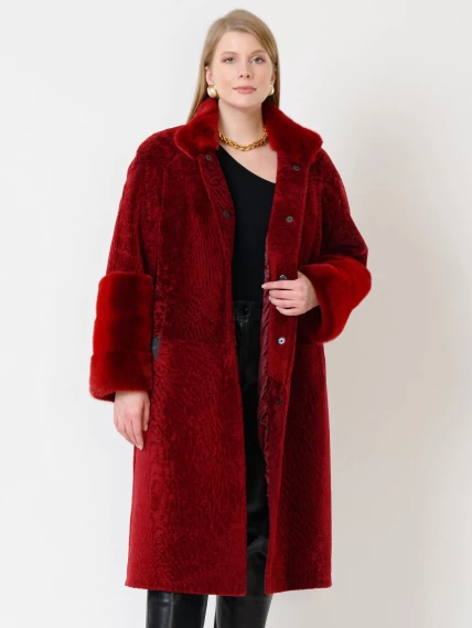 Дубленка из астрагана с отделкой мехом норки для женщин 52мех, бордовая, размер 50, артикул 17540-5