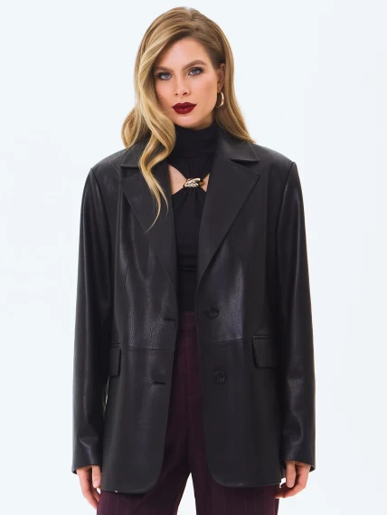 Кожаный женский пиджак премиум класса 3096, черный, размер 46, артикул 24490-0