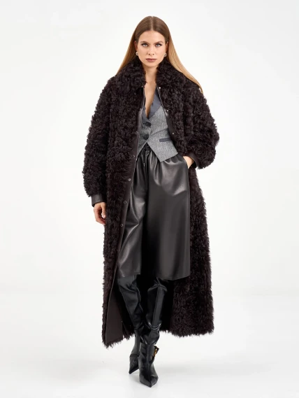 Длинная женская дубленка из тиградо 2082, коричневая, размер 44, артикул 65020-1