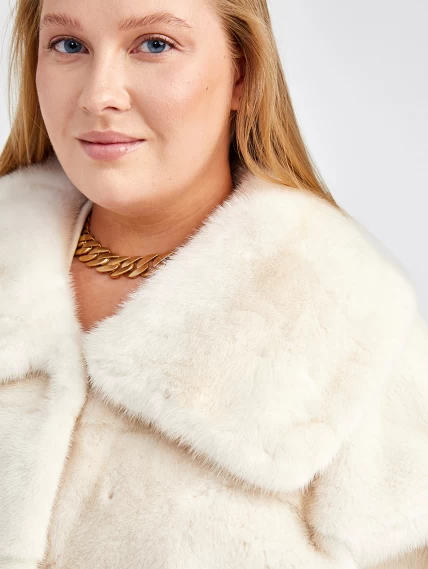 Норковая женская короткая шуба с отложным воротником Соня(в), жемчужная, размер 50, артикул 33640-2