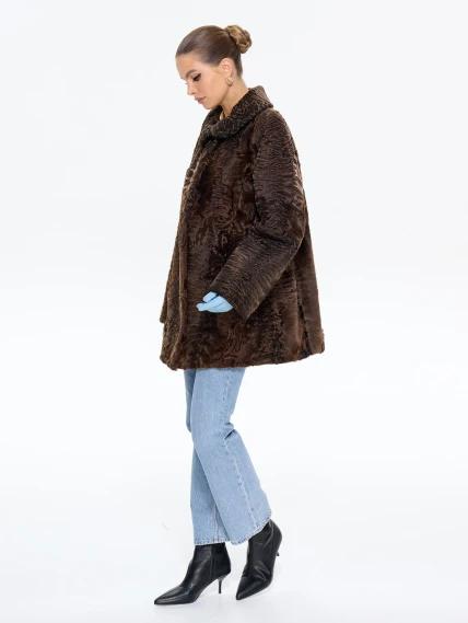 Женская шуба из меха каракульчи Елизавета, коричневая, размер 56, артикул 65590-7