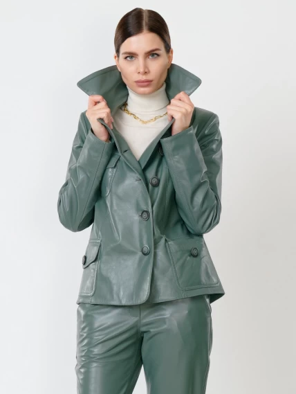 Кожаная куртка пиджак женская 302, оливковый, размер 46, артикул 90800-5