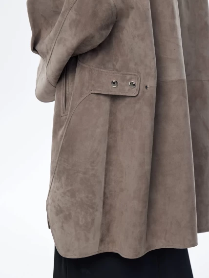 Замшевый плащ оверсайз с капюшоном для женщин премиум класса 3059з, серый, размер 52, артикул 23570-3