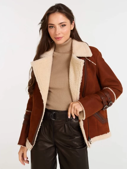 Женская короткая дубленка косуха из керли 290, табачно-рыжая, размер 44, артикул 61310-0