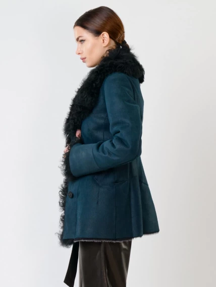 Короткая женская дубленка с овчиной тиградо 289, синяя, размер 42, артикул 61780-1