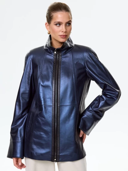 Женская кожаная куртка 375ш, синяя, размер 62, артикул 90710-4