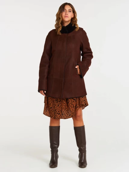 Женская дубленка на молнии с воротником стойкой 267, виски, размер 44, артикул 61441-4