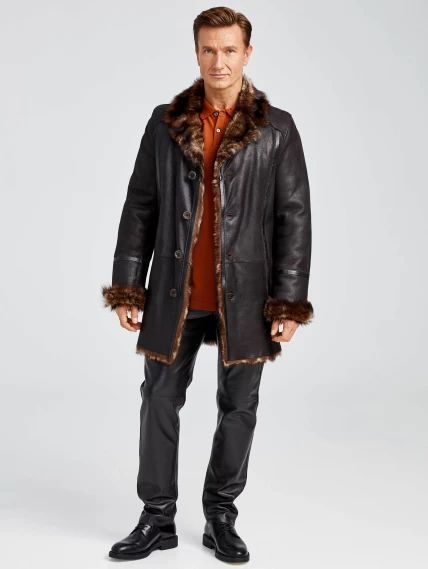 Классическая мужская дубленка из тосканы премиум класса Леон(т), черный триколор, размер 60, артикул 70711-4