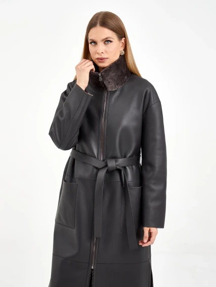 Коричневая длинная женская дубленка 2071, размер 48, артикул 64990-2