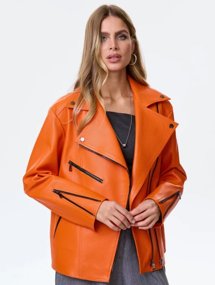 Кожаная куртка косуха премиум класса для женщин 3047, оранжевая, размер 52, артикул 24290-3