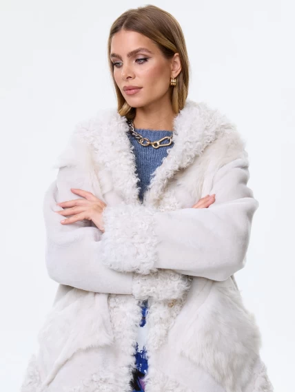Женское полупальто из натуральной овчины с мехом тиградо премиум класса 2027, белое, размер 44, артикул 64410-3