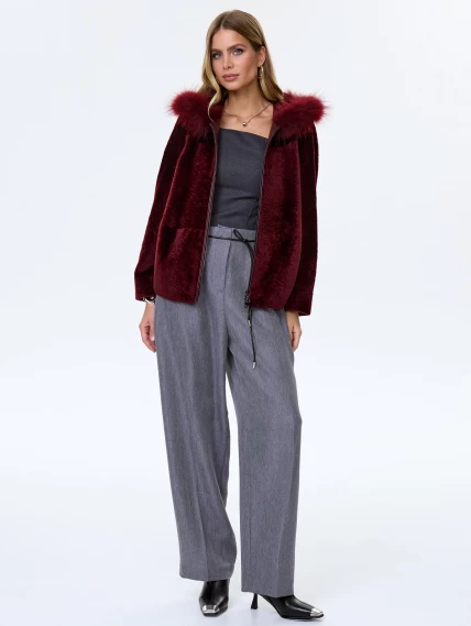 Женская дубленка из астрагана с капюшоном 48мех, бордовая, размер 48, артикул 64600-7