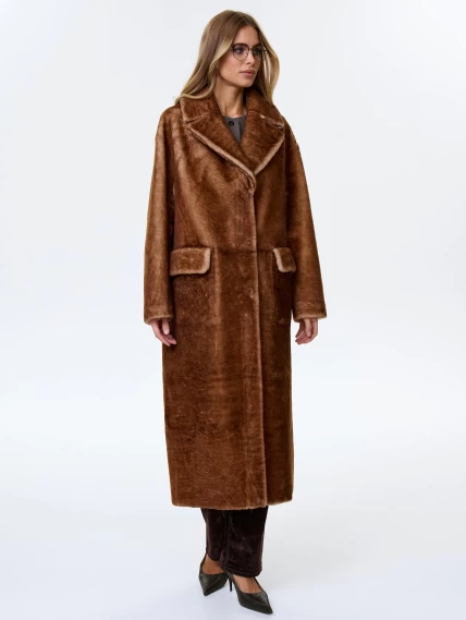 Длинное женское пальто из натуральной овчины астрагана премиум класса 2053, коричневое, размер 48, артикул 64370-4
