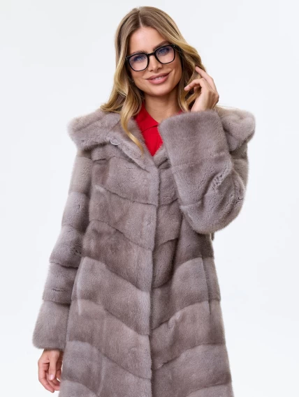 Норковая женская шуба с капюшоном Галя(к), серо-голубая, размер 44, артикул 34080-0