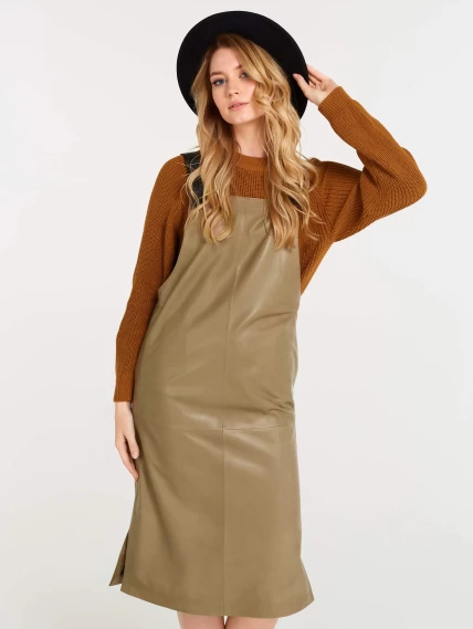 Кожаный сарафан 01, серо-коричневый, размер 44, артикул 85160-4