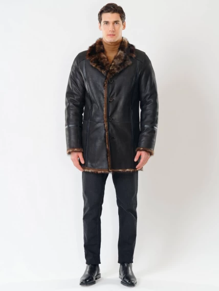 Классическая мужская дубленка из тосканы премиум класса Леон(т), черный триколор, размер 60, артикул 70610-3