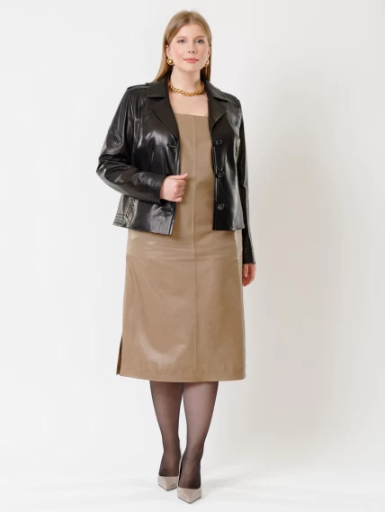 Кожаный комплект женский: Куртка 304 + Сарафан 01, черный/коричневый, р. 44, арт. 111230-2