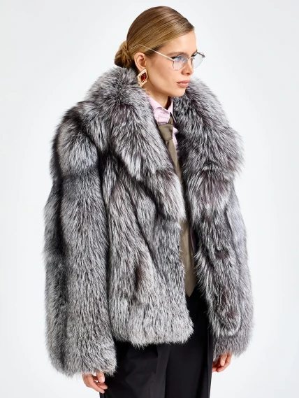 Женская короткая шуба из меха лисы Л1010-1045, серебристо-чёрная, размер 46, артикул 65500-2