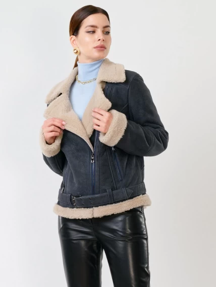 Куртка косуха из натуральной овчины для женщин 201, синяя, размер 44, артикул 24140-4