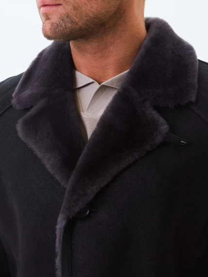 Длинная классическая мужская дубленка премиум класса 407, черная, размер 50, артикул 70440-3