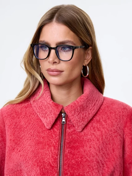 Короткая женская дубленка бомбер из астрагана 56мех, розовая, размер 46, артикул 64230-2