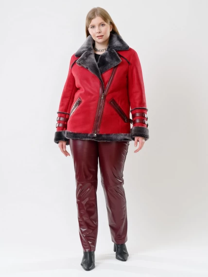 Демисезонный комплект женский: Дубленка 290 + Брюки 02, красный/бордовый, р. 44, арт. 111187-0