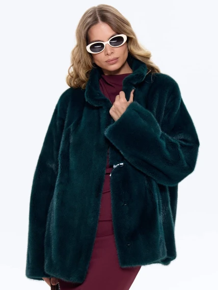 Короткая женская норковая куртка Жанет-2, зеленая, размер 44, артикул 65660-7