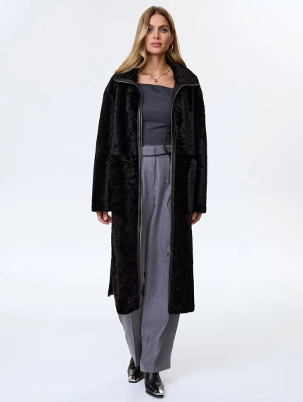 Длинная женская дубленка из астрагана премиум класса 2060, черная, размер 46, артикул 62490-1