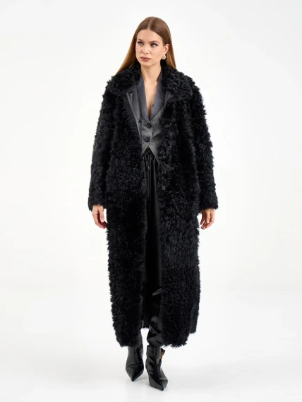 Длинная женская дубленка из тиградо 2080, черная, размер 48, артикул 65030-2