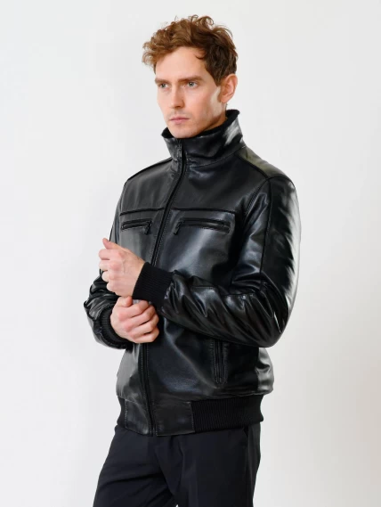 Мужская зимняя кожаная куртка на подстежке из овчины 515, черная, размер 50, артикул 40840-6