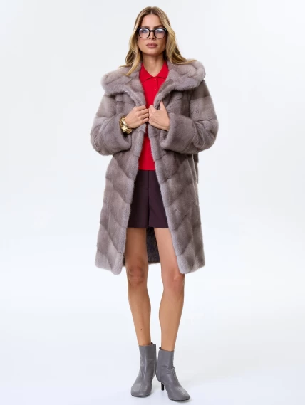 Норковая женская шуба с капюшоном Галя(к), серо-голубая, размер 44, артикул 34080-2