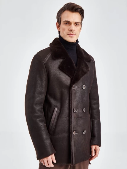 Дубленка двубортная классическая мужская 422, коричневая, размер 58, артикул 70500-6