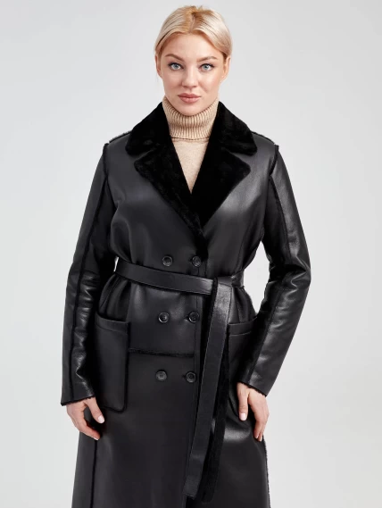 Демисезонный комплект женский: Дубленка 2000 + Брюки 03, черный/оливковый, р. 46, арт. 111226-2