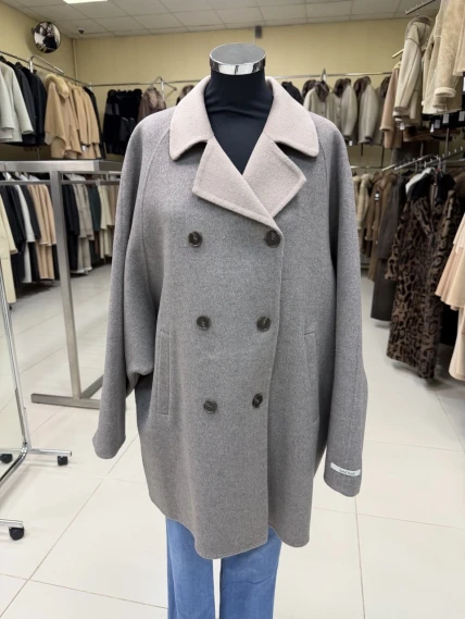 Серо-коричневое полупальто кашемировое женское 1095-85, размер 46, артикул 92550-0