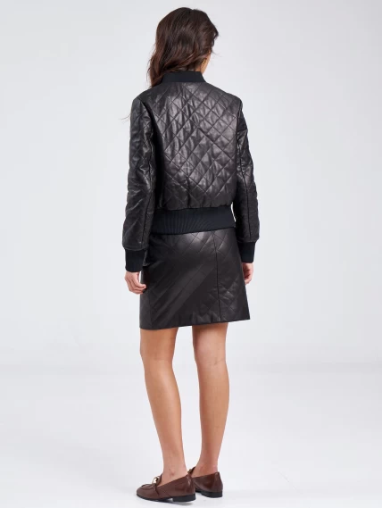 Кожаный стеганый женский бомбер премиум класса 3042, черный, размер 50, артикул 23250-5