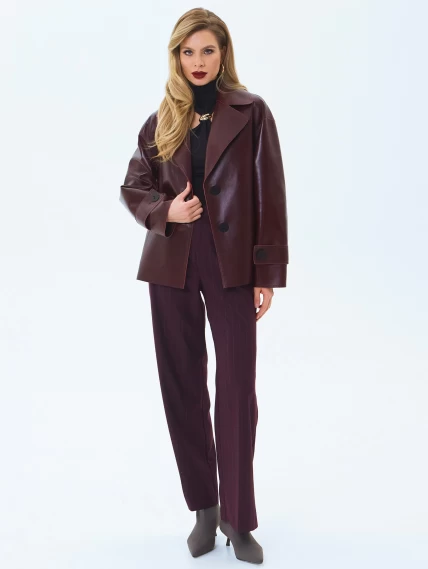 Бордовый кожаный женский пиджак премиум класса 3097, размер 48, артикул 24310-5