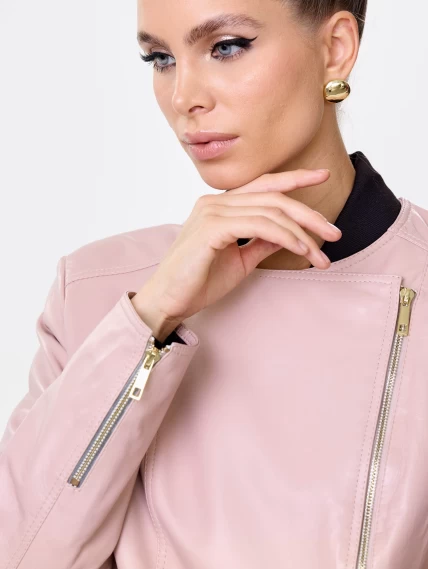 Пудровая кожаная женская косуха 389, размер 42, артикул 90451-2