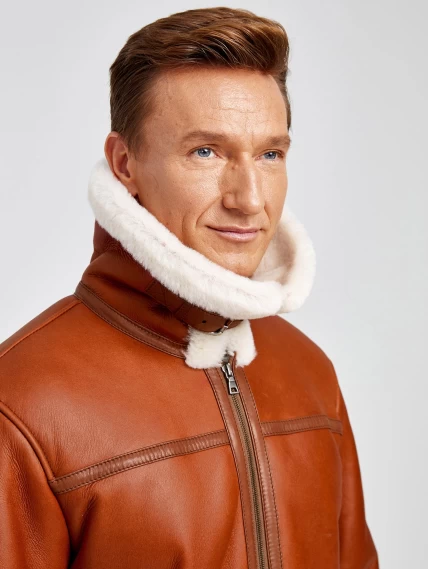 Короткая мужская дубленка пилот премиум класса 430, коньячная, размер 52, артикул 70771-6