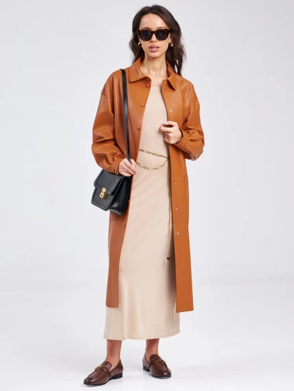 Кожаное женское платье рубашка из натуральной кожи премиум класса 04, виски, размер 48, артикул 23190-4