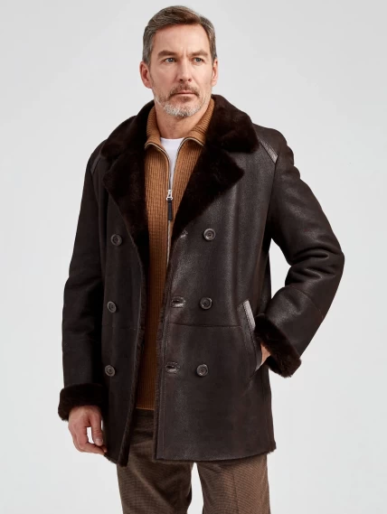 Дубленка двубортная классическая мужская 422, коричневая, размер 58, артикул 70872-0